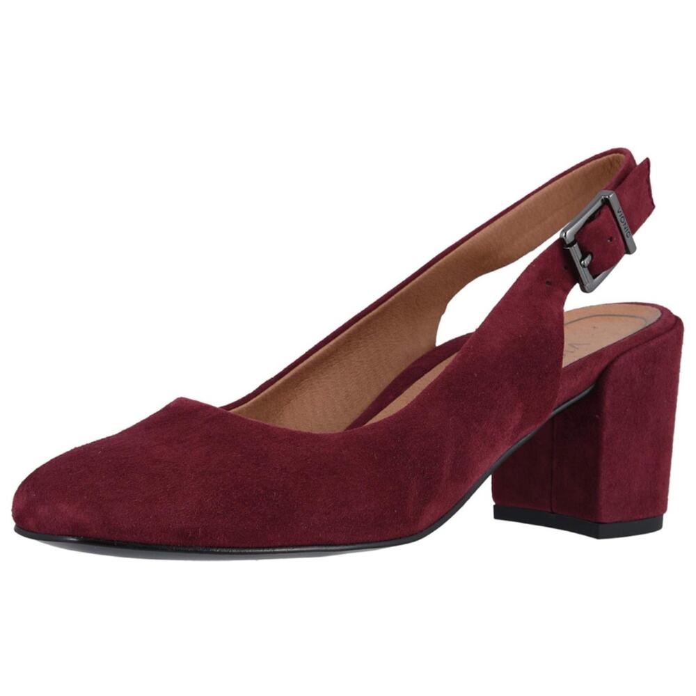 Vionic NWB Plaza Nareen Wine Suede Slingback Sandals Adjustable Buckle Size 6